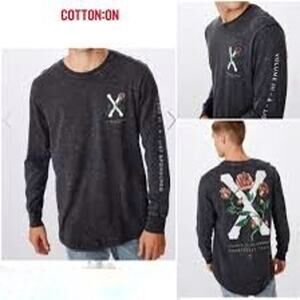 Cotton On Men’s Long Sleeve Charcoal Gray Long Sleeve Lightweight T Shirt Large